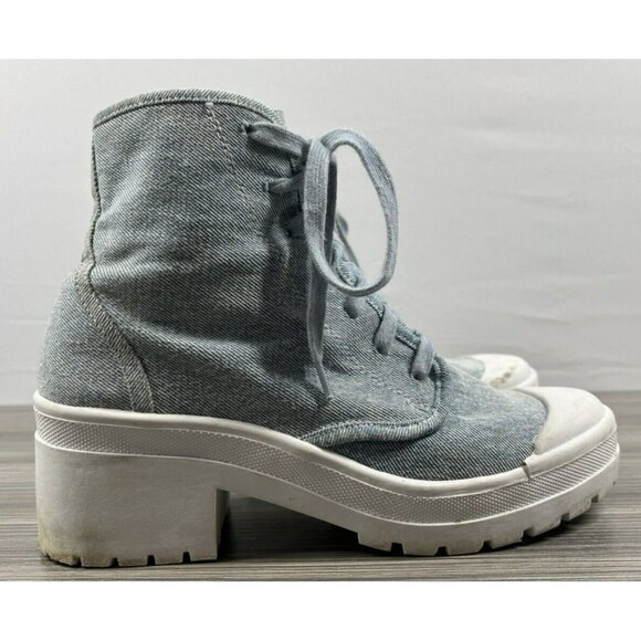 Jeffrey Campbell Women's Lace Up Boot 8 Blue Canvas Chunky Heel Platform Y2k 90s